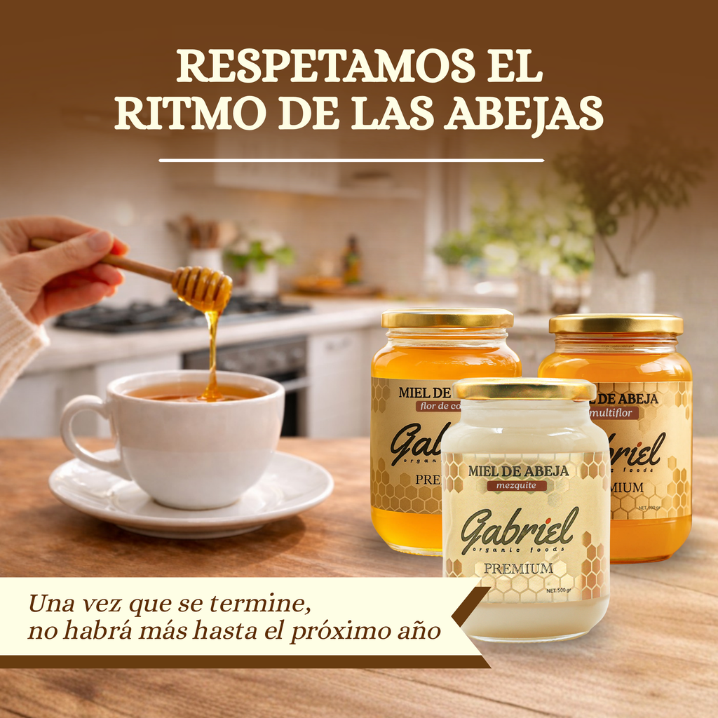 3 Tarros de Miel Pura: Flor de Mezquite, Flor de Costa y Multiflor (1.5 kg.)