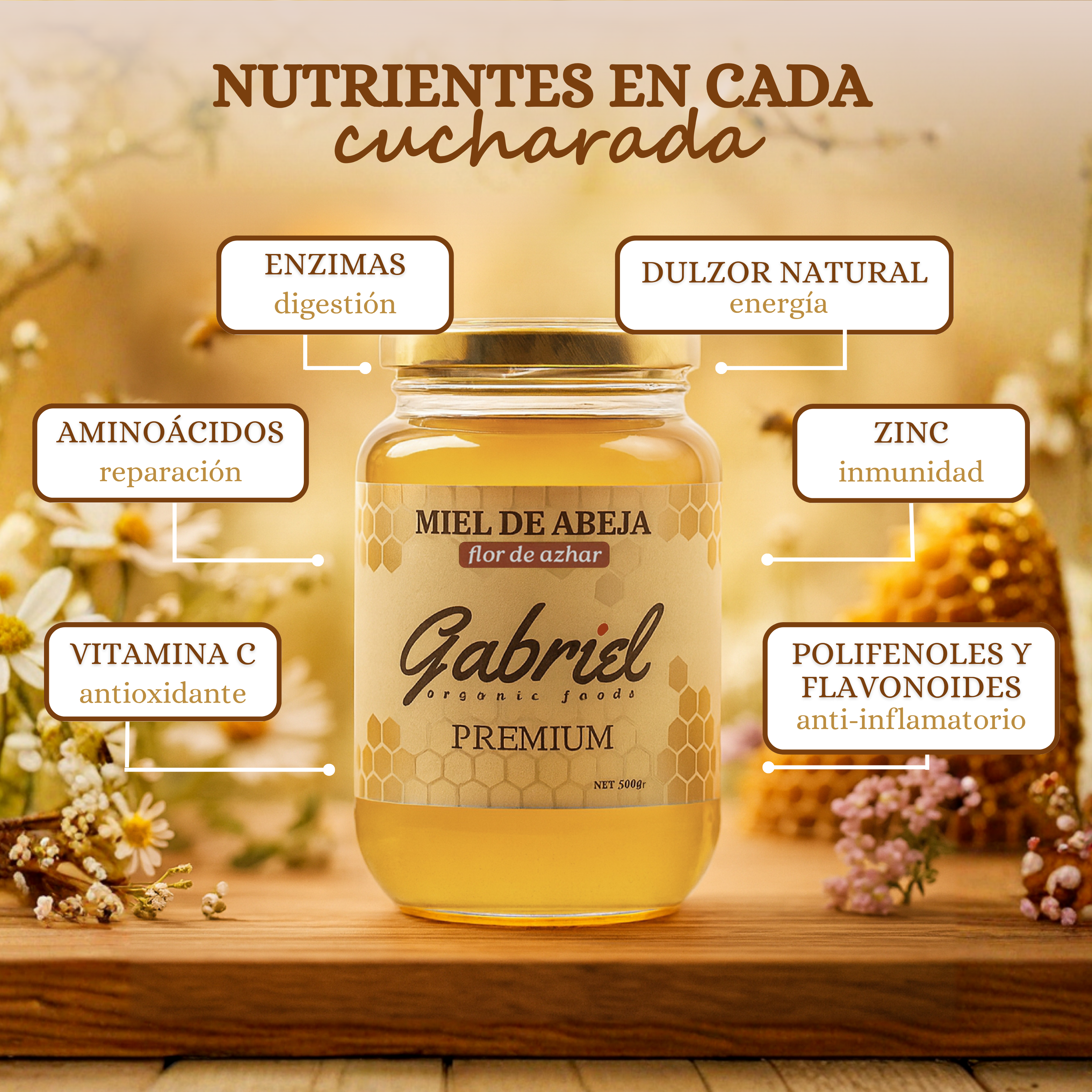 Miel de Abeja 100% Pura de Flor de Azahar (500 g)