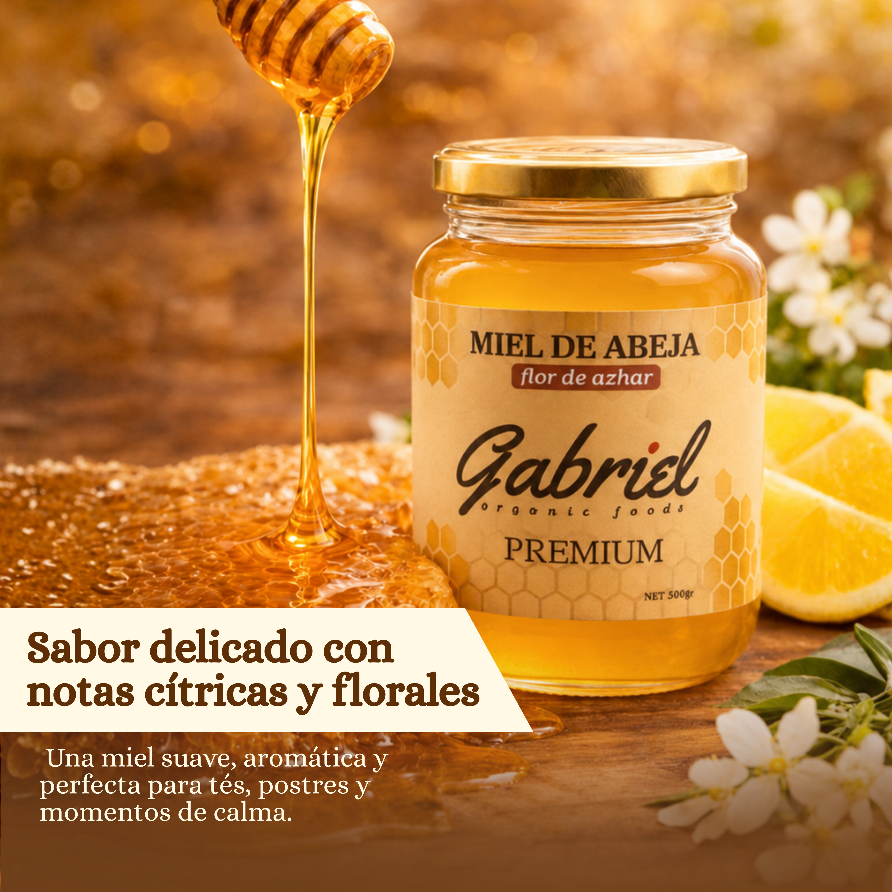 Miel de Abeja 100% Pura de Flor de Azahar (500 g)