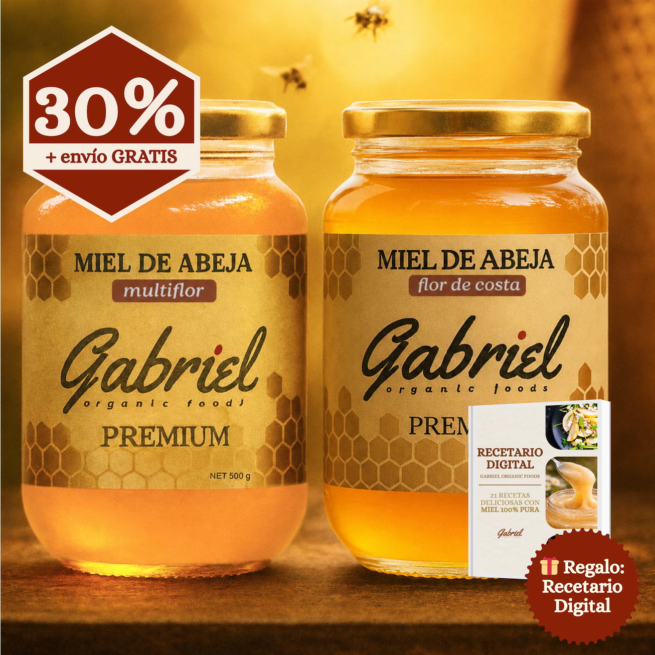 Paquete de 2 Tarros de Miel Pura: Multiflor y Flor de Costa (1 kg. total)
